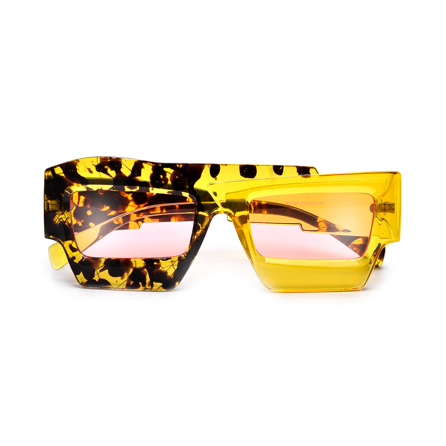 BOLD FUNKY TWO TONE ASYMMETRICAL SUNGLASSES