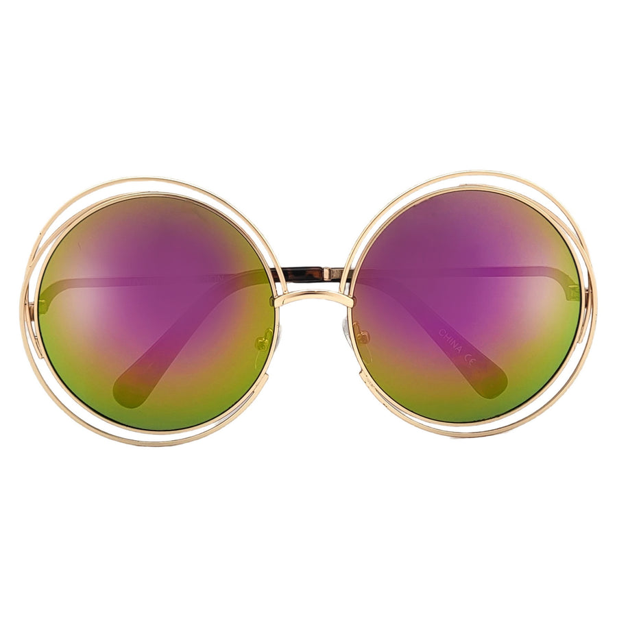 Oversized 62mm Round Boho Chic Metal Wire Frame Fashion Sunglasses