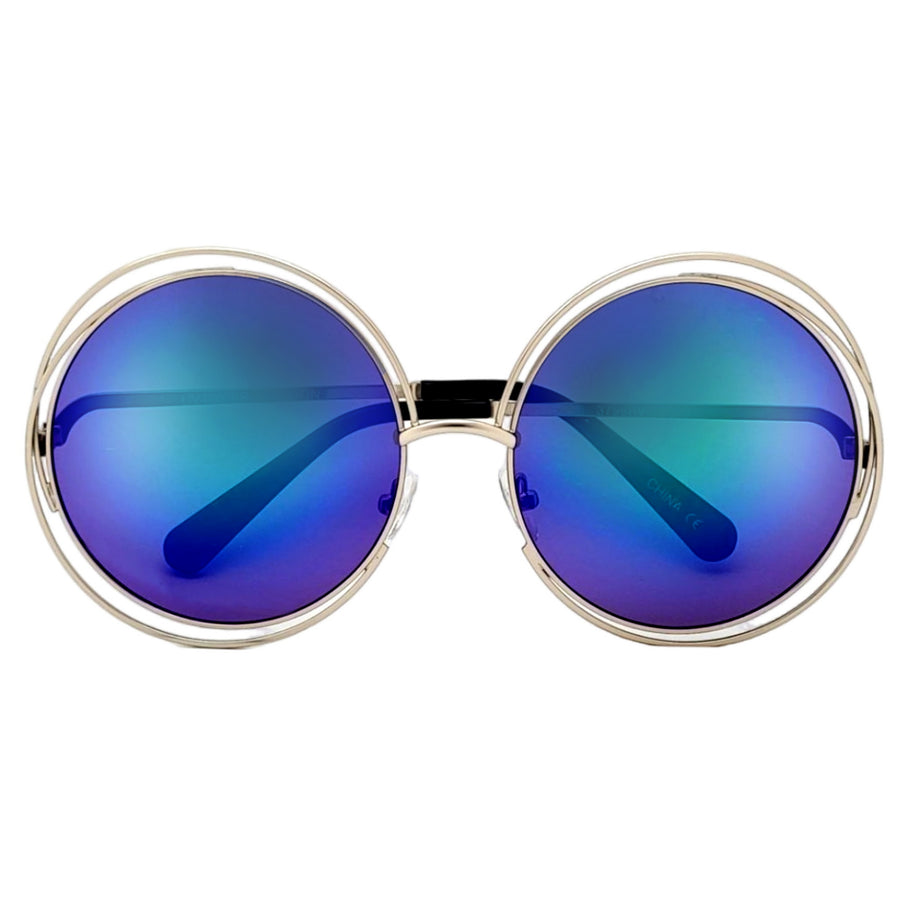 Oversized 62mm Round Boho Chic Metal Wire Frame Fashion Sunglasses