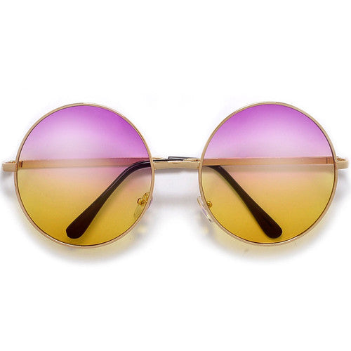 Oversized Retro Round Colorful Ombre Lens Boho Fashion Sunglasses - Sunglass Spot