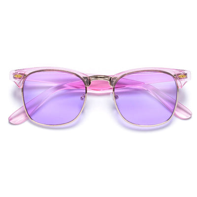 Retro Half Frame Semi-Rimless Colorful Lens Half Frame Sunglasses - Sunglass Spot