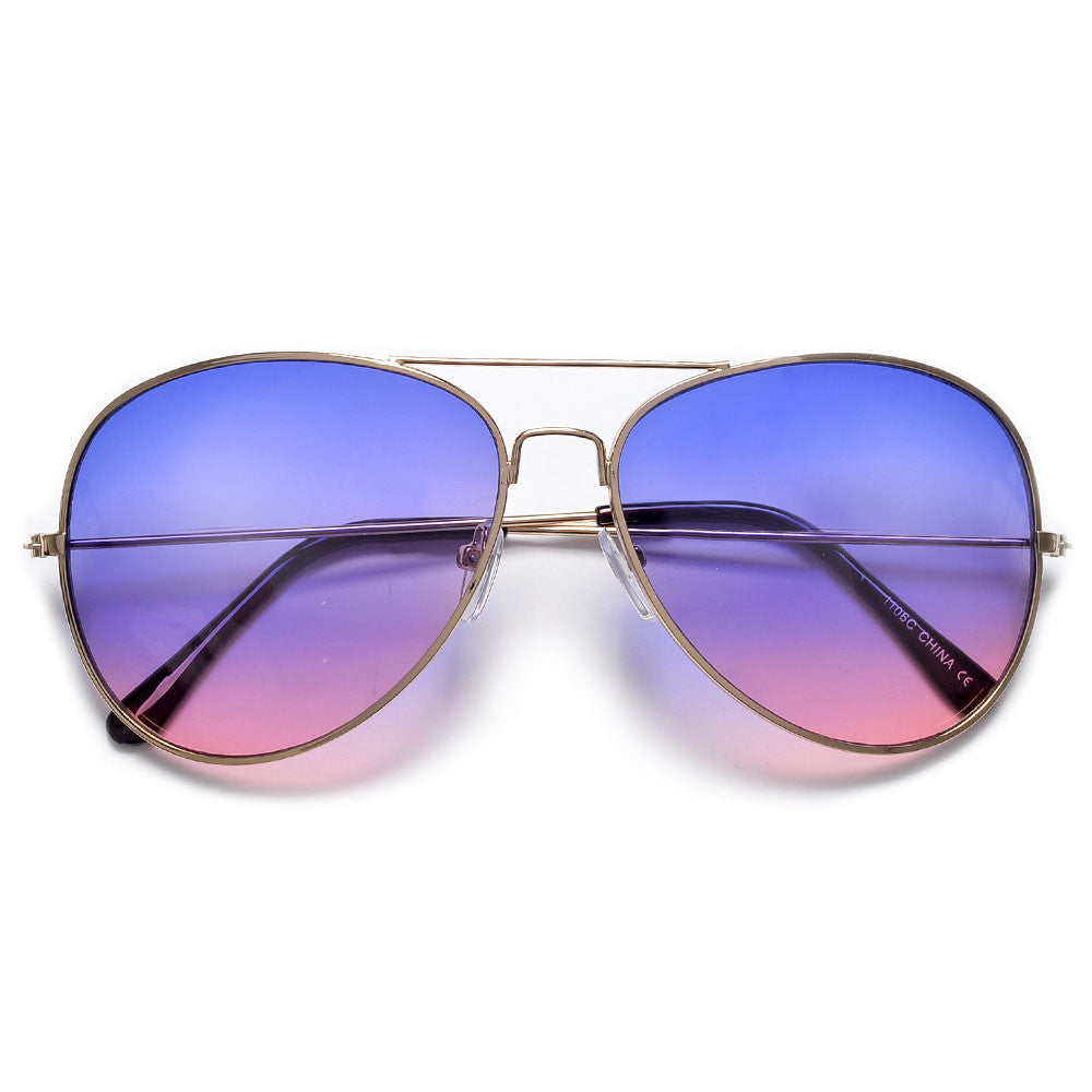 Fashion Culture Affair Studded Aviator Sunglasses Blue Pink Ombre Lens, 