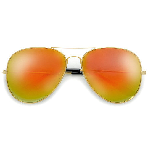 60mm Classic Nickel Finish Gold Frame Colorful Revo Lens Aviator - Sunglass Spot