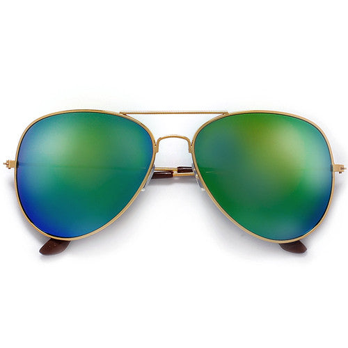 60mm Classic Nickel Finish Gold Frame Colorful Revo Lens Aviator - Sunglass Spot