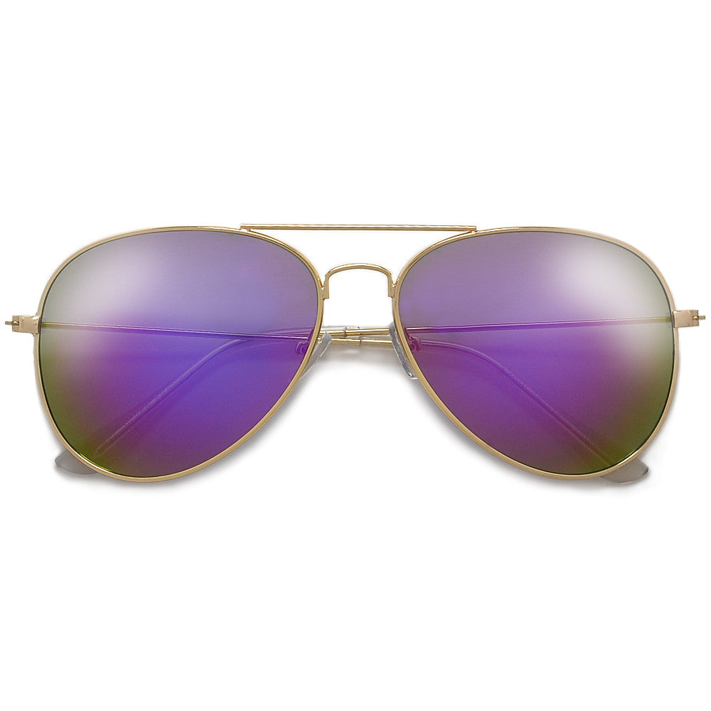 Original Classic Nickel Finish Colorful Reflective Lens Aviator Sunglasses - Sunglass Spot