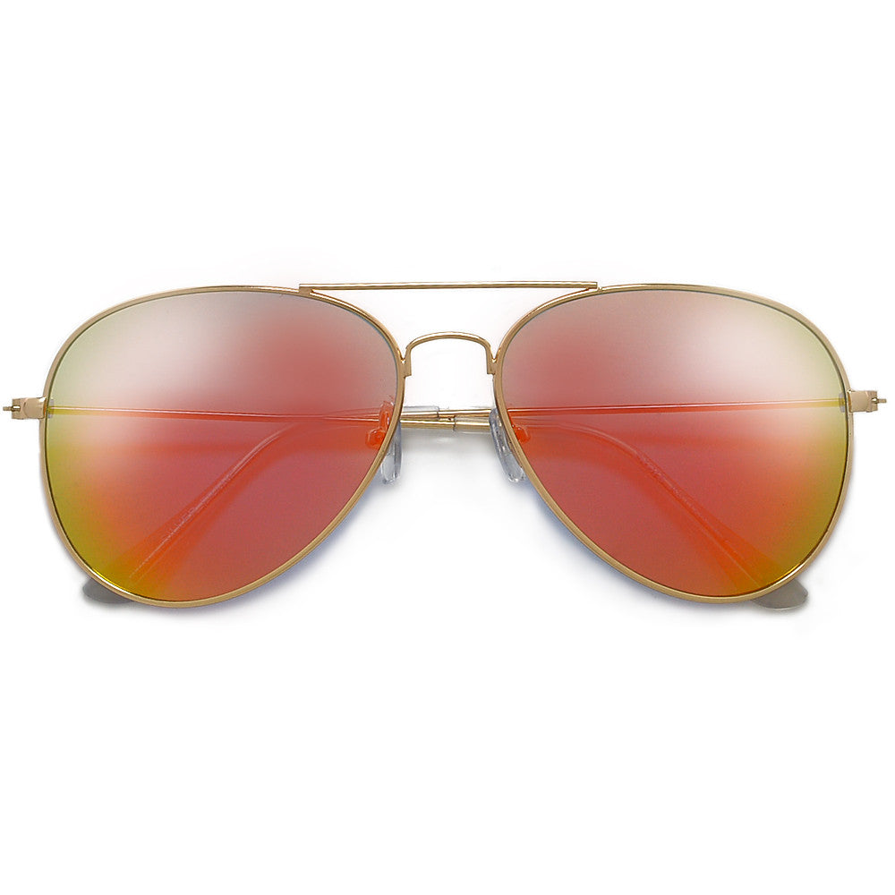 Original Classic Nickel Finish Colorful Reflective Lens Aviator Sunglasses - Sunglass Spot