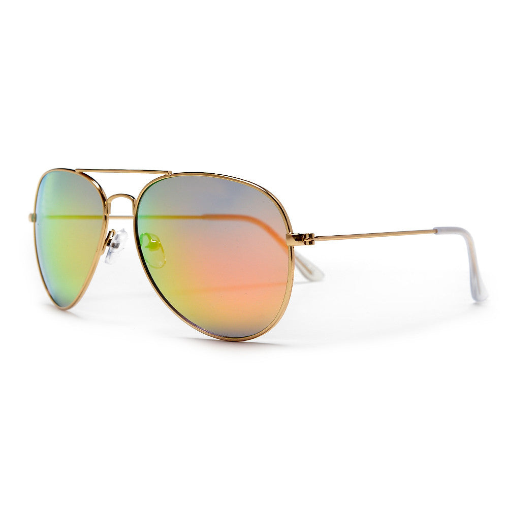 Original Classic Nickel Finish Colorful Reflective Lens Aviator Sunglasses - Sunglass Spot