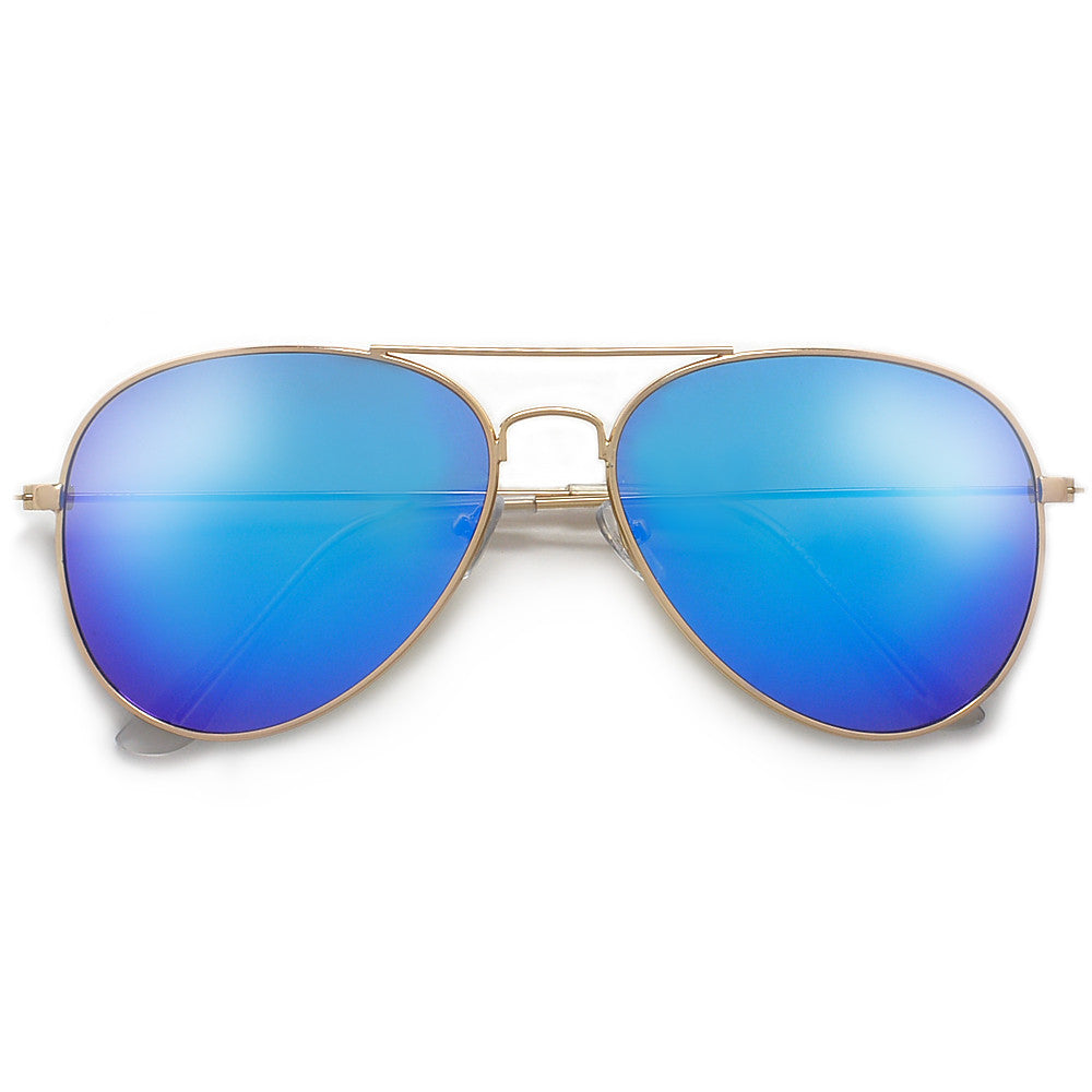 Original Classic Nickel Finish Colorful Reflective Lens Aviator Sunglasses - Sunglass Spot