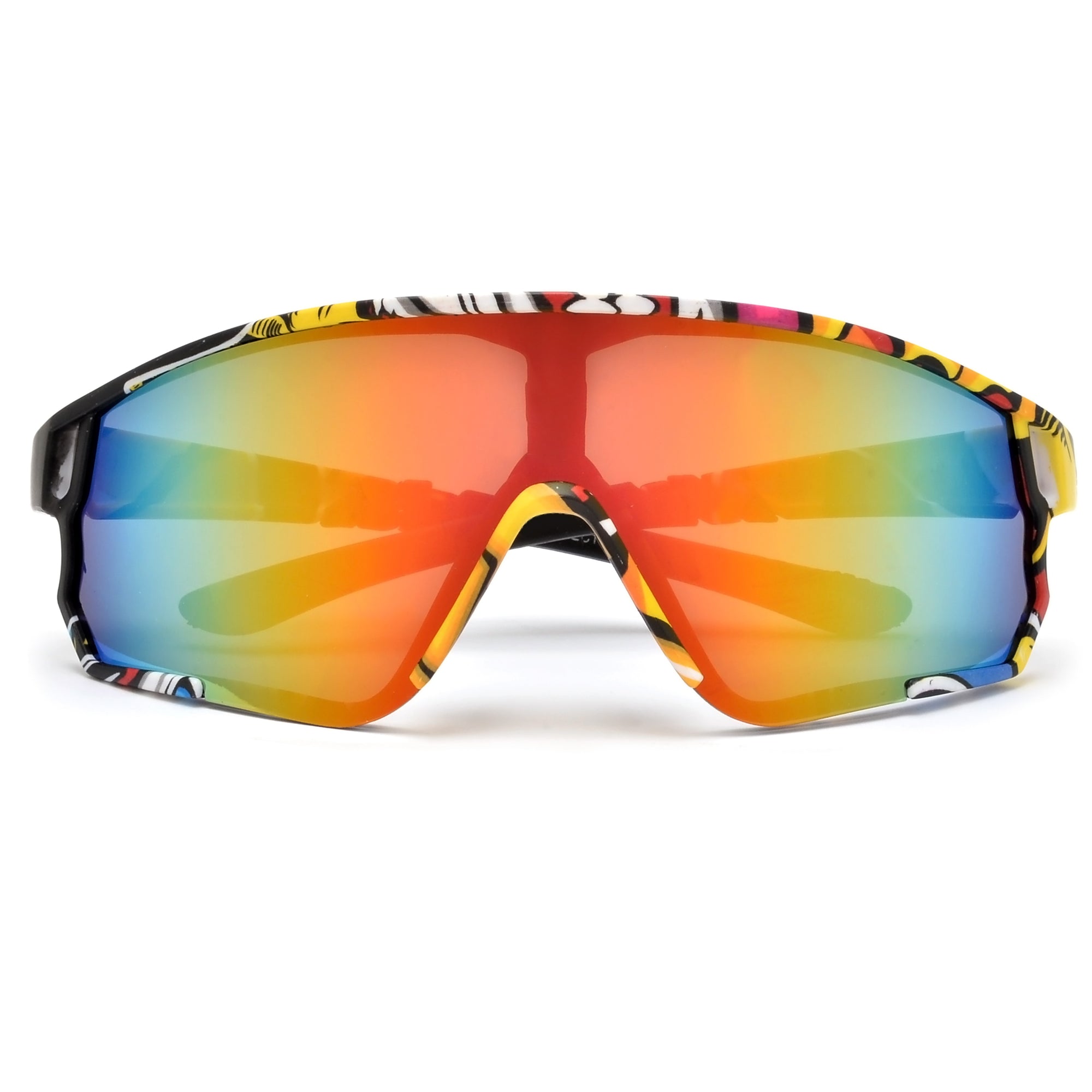 Colorful Mirrored Multi Graphics Frame Sports Shield Sunglasses
