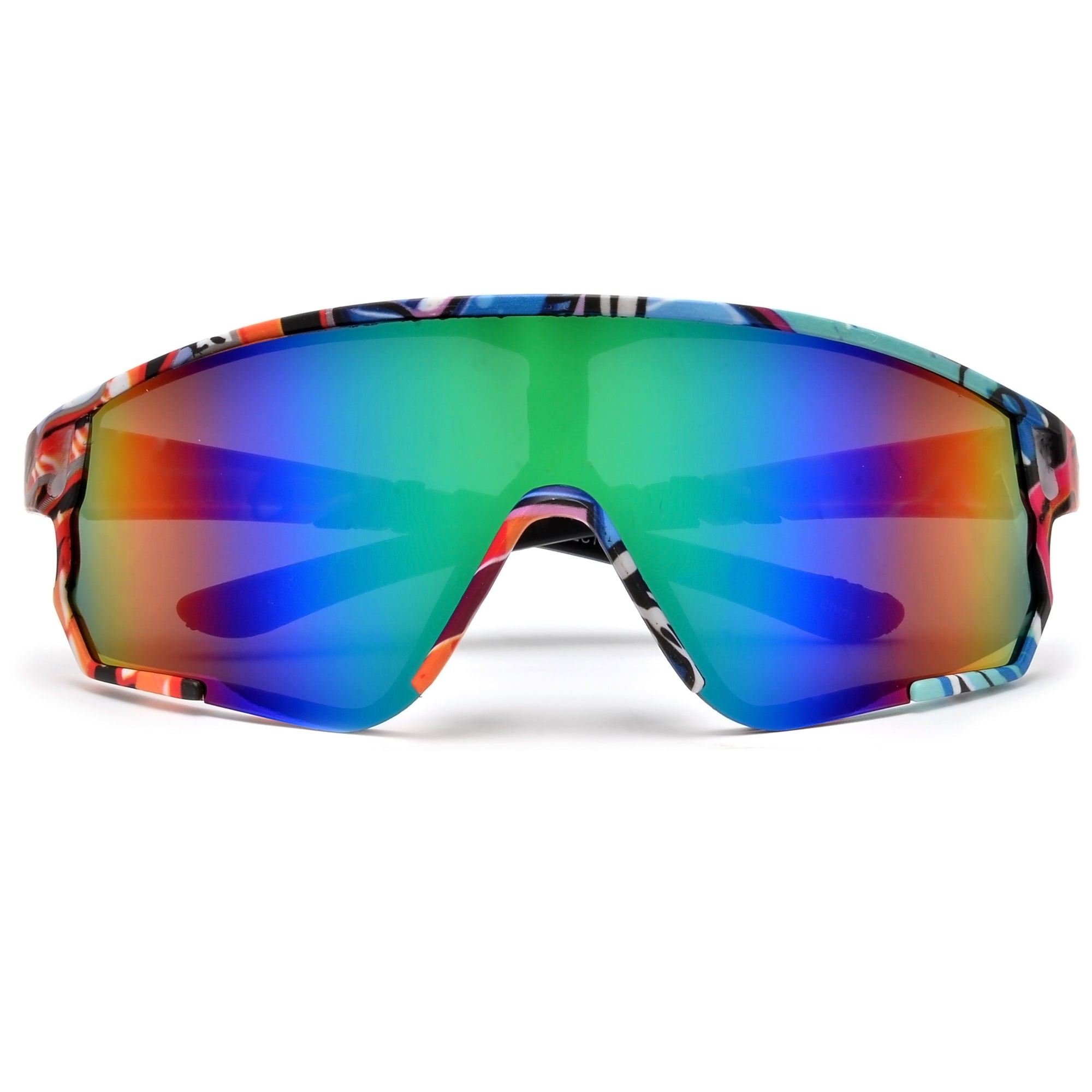 Colorful Mirrored Multi Graphics Frame Sports Shield Sunglasses