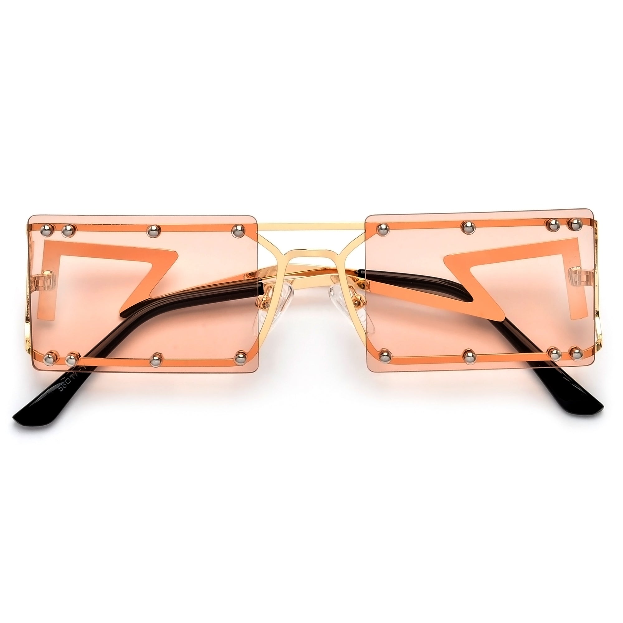 Sleek Studded Rimless Squared Out Ultra Lightweight Street Style Sunnies