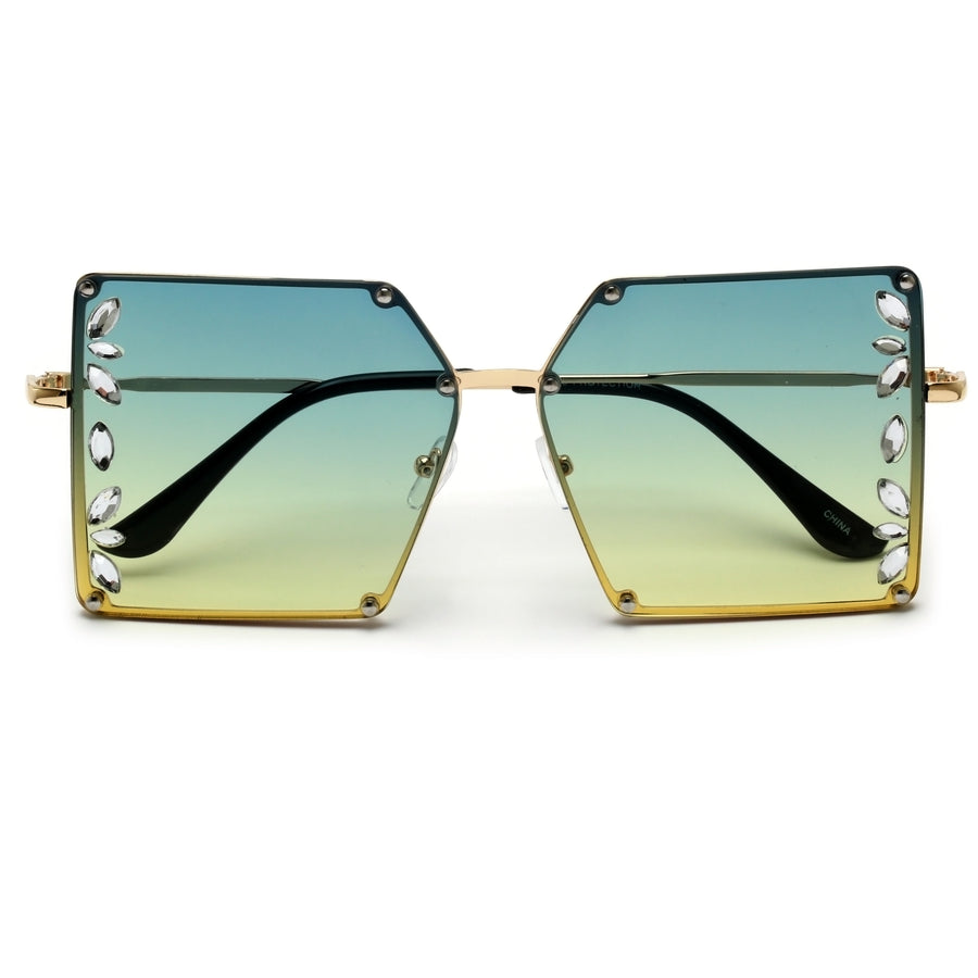 Oversize Rimless Crystal Enhance Square Fashion Sunnies