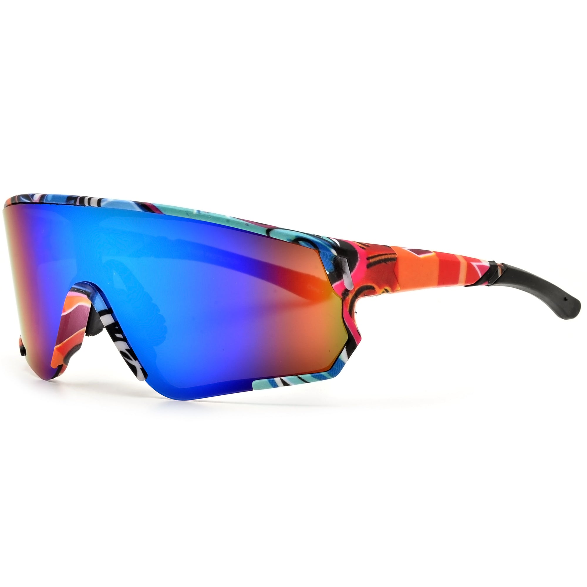 Colorful Mirrored Multi Graphics Frame Sports Shield Sunglasses