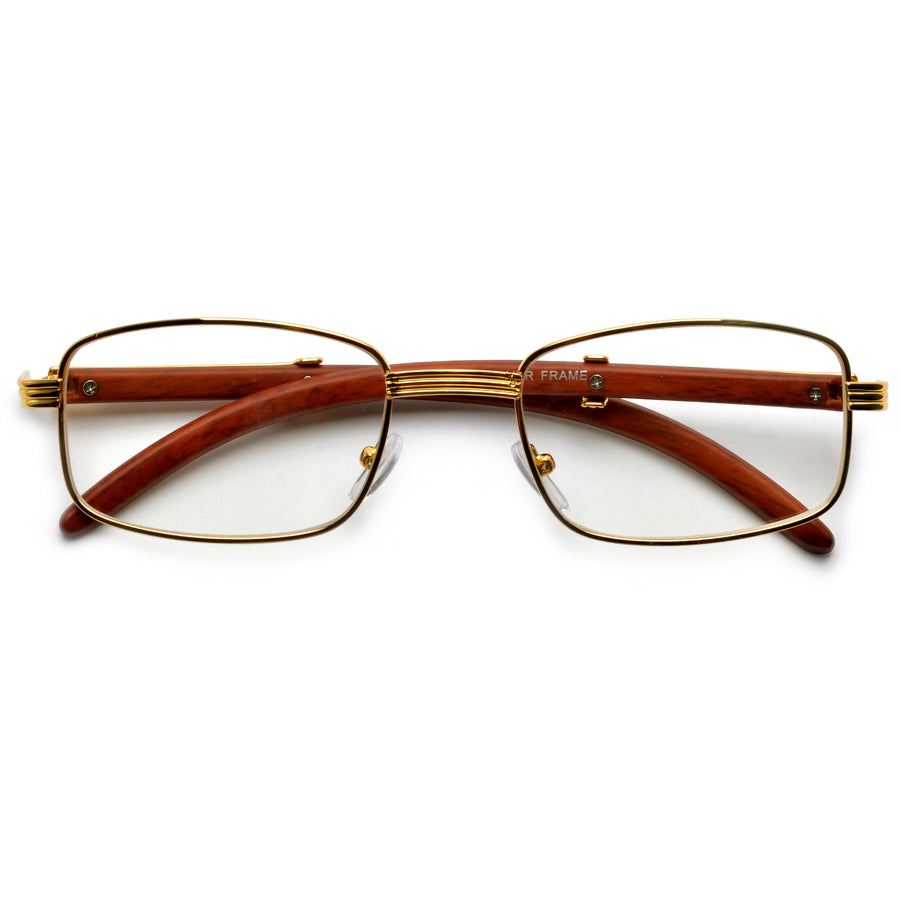 Contemporary Clear Eyewear with Wood Look Temples - Sunglass Spot