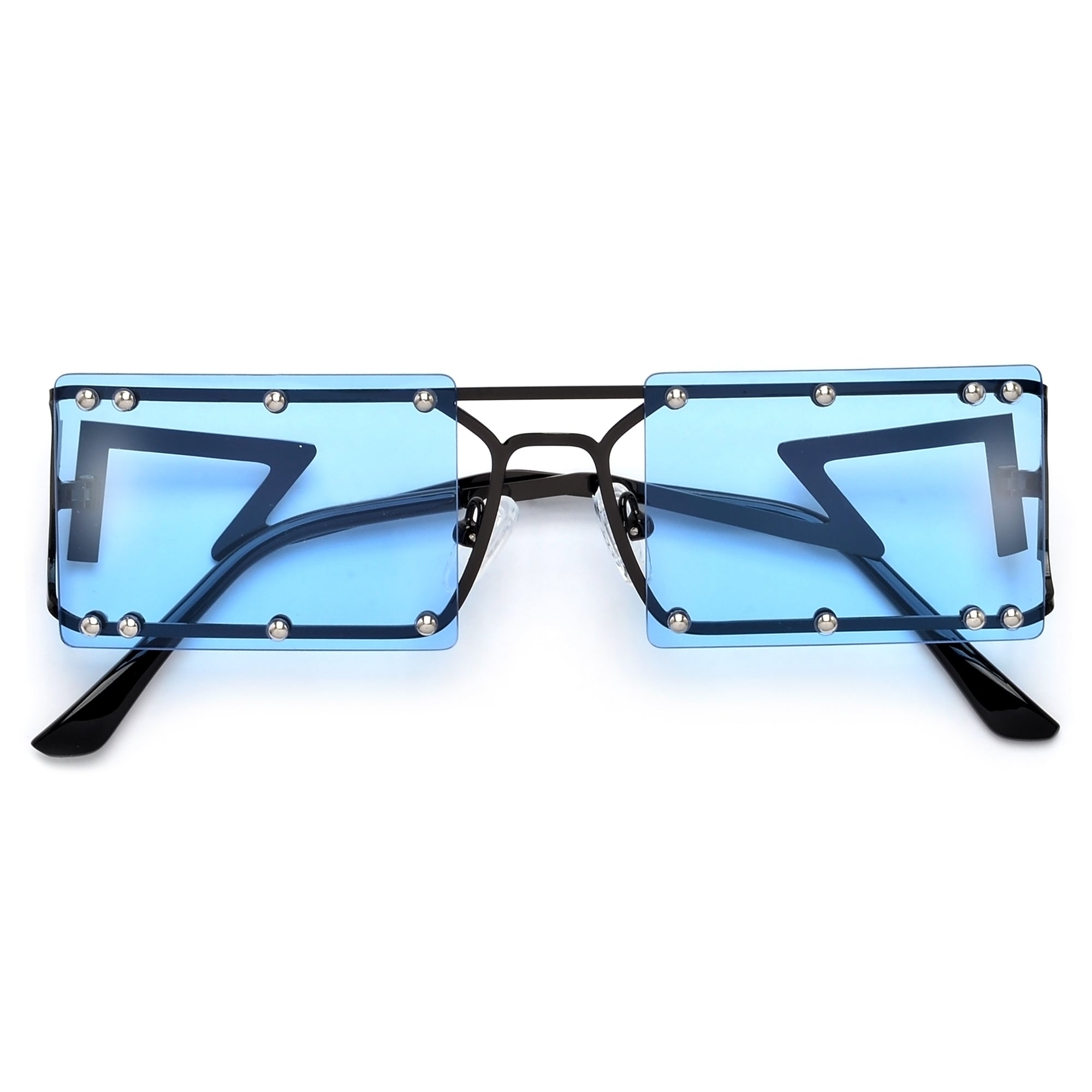 Sleek Studded Rimless Squared Out Ultra Lightweight Street Style Sunnies