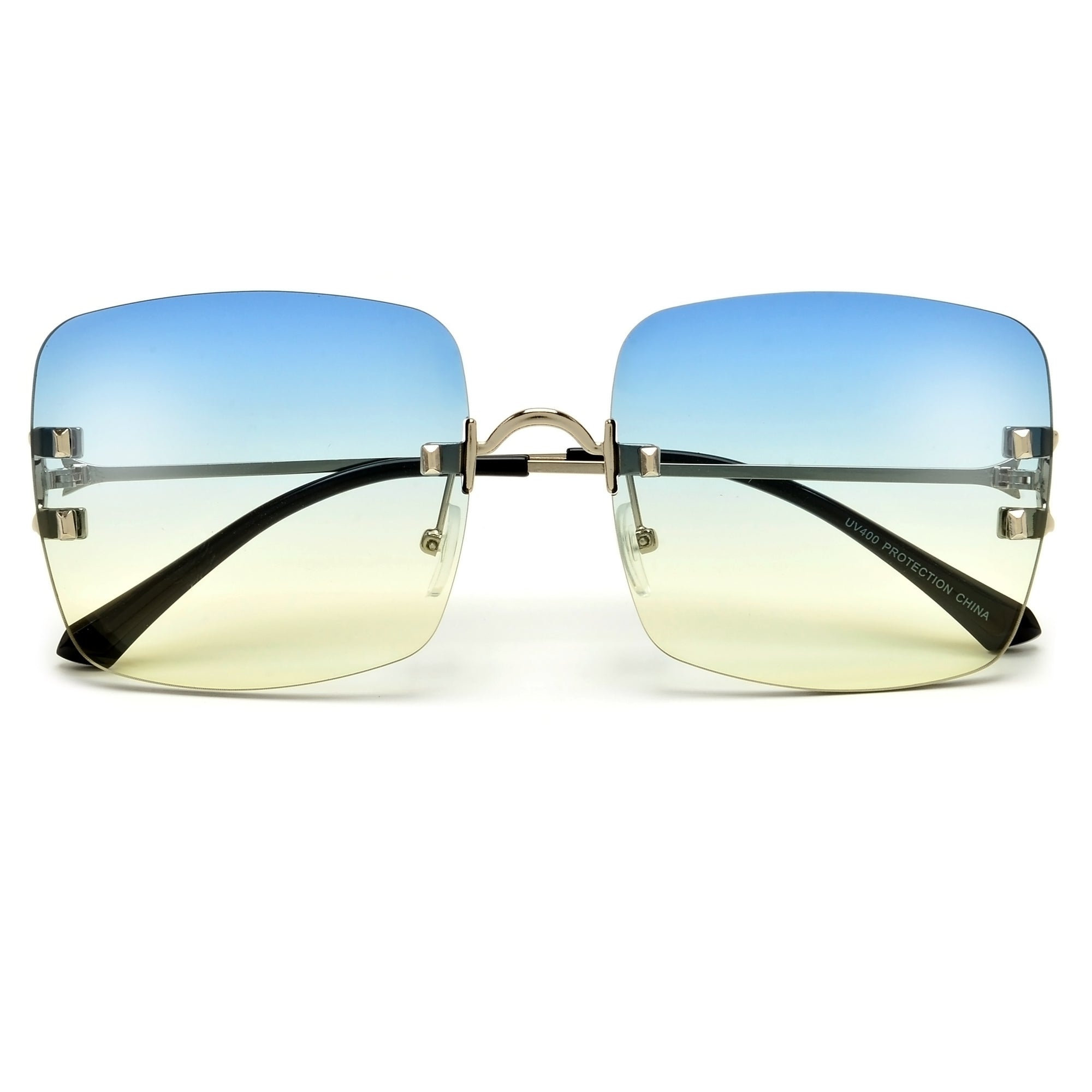 Designer Inspired Rimless Squared Horseshoe Temple Sunglasses