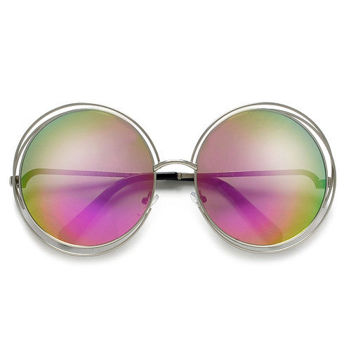 Oversized 62mm Round Boho Chic Metal Wire Frame Fashion Sunglasses - Sunglass Spot