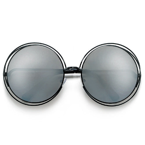 Oversized 62mm Round Boho Chic Metal Wire Frame Fashion Sunglasses - Sunglass Spot