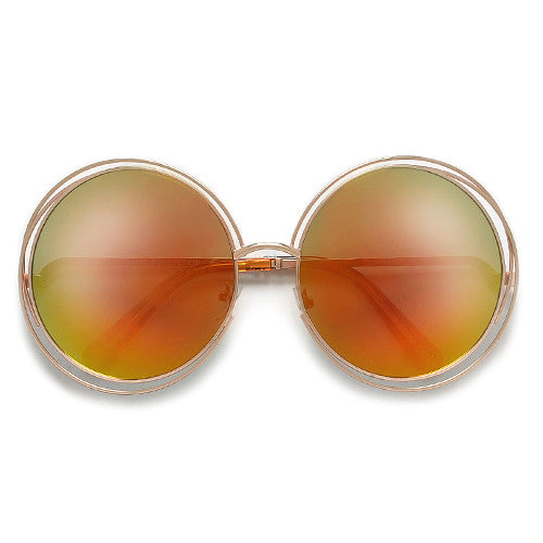 Oversized 62mm Round Boho Chic Metal Wire Frame Fashion Sunglasses - Sunglass Spot