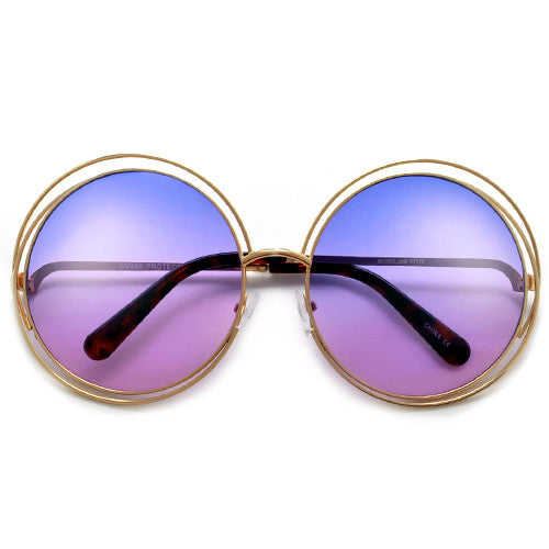 Oversized 62mm Round Boho Chic Metal Wire Frame Fashion Sunglasses - Sunglass Spot