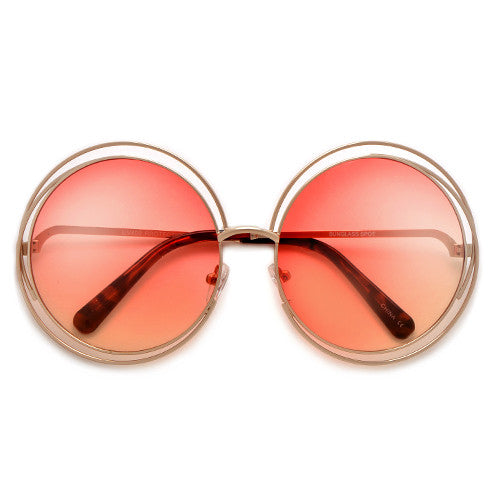 Oversized 62mm Round Boho Chic Metal Wire Frame Fashion Sunglasses - Sunglass Spot