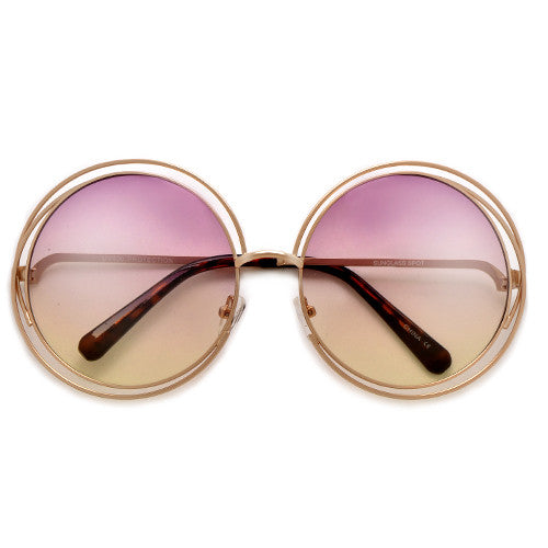 Oversized 62mm Round Boho Chic Metal Wire Frame Fashion Sunglasses - Sunglass Spot