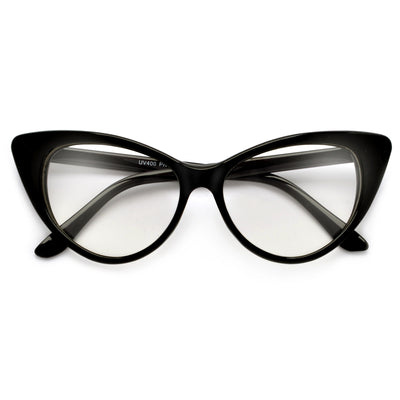Super Cat Eye Vintage Inspired Fashion Mod Chic High Pointed Clear Eye Wear Glasses - Sunglass Spot