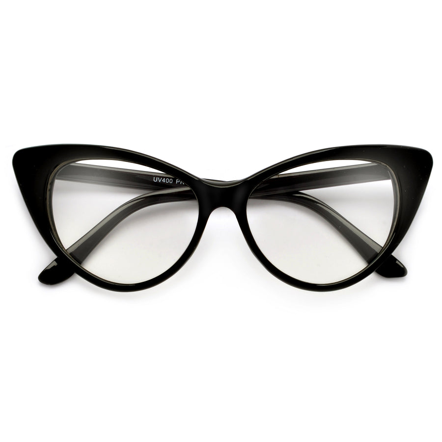 Super Cat Eye Vintage Inspired Fashion Mod Chic High Pointed Clear Eye Wear Glasses - Sunglass Spot