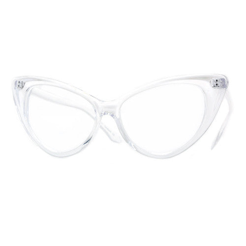 Super Cat Eye Vintage Inspired Fashion Mod Chic High Pointed Clear Frame Eyewear - Sunglass Spot