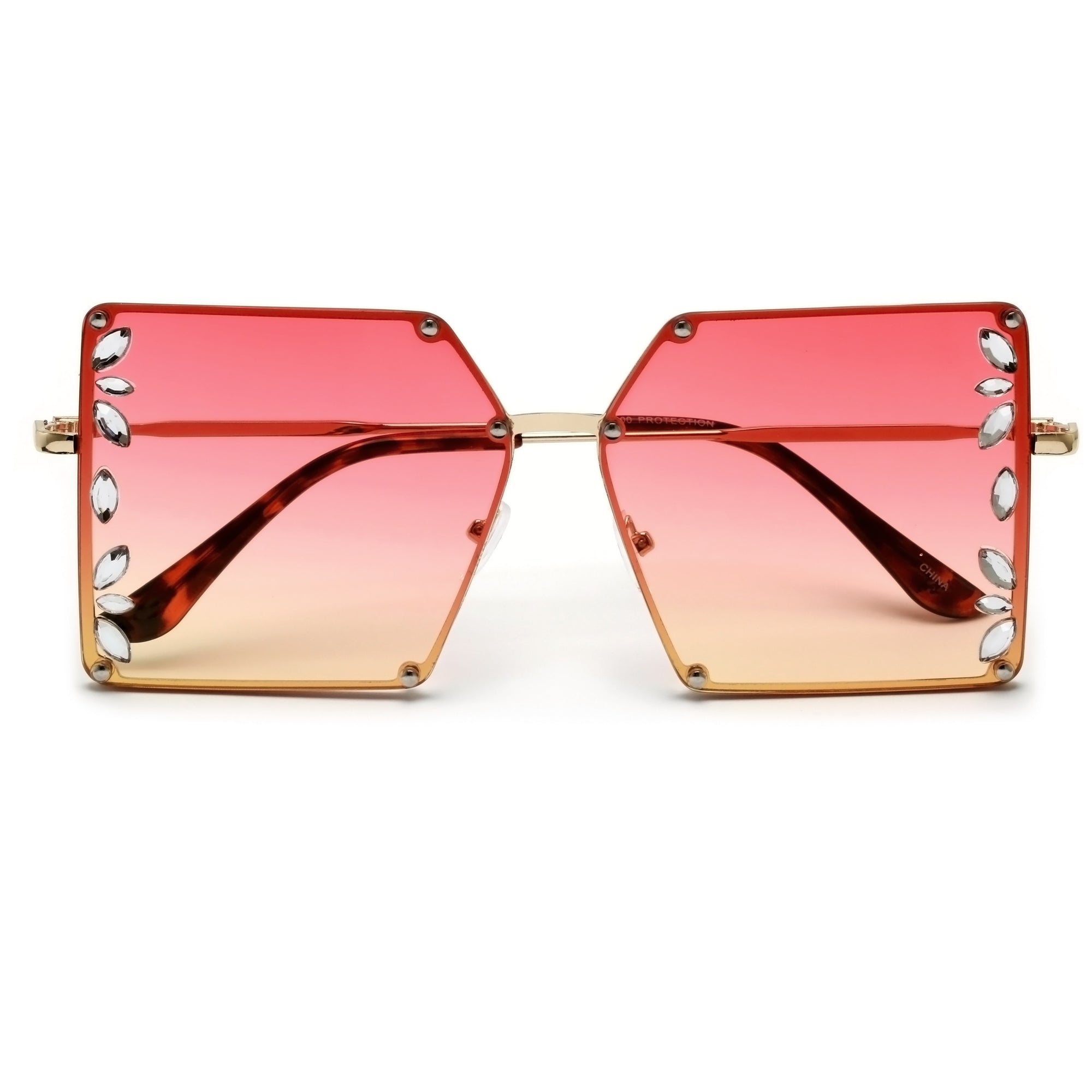 Oversize Rimless Crystal Enhance Square Fashion Sunnies