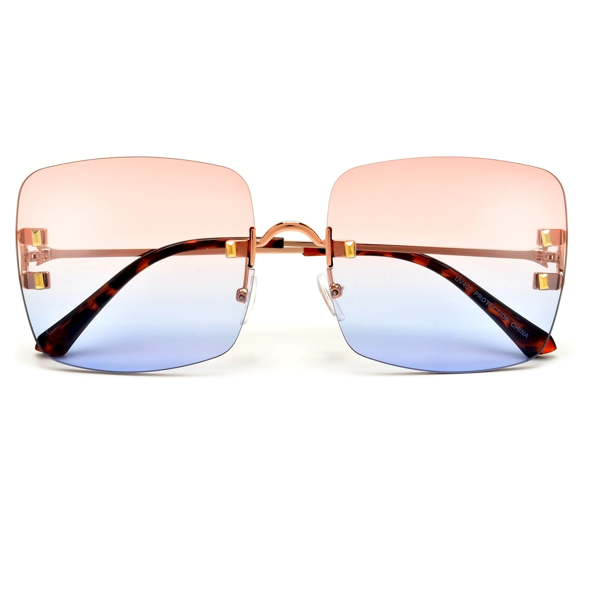 Designer Inspired Rimless Squared Horseshoe Temple Sunglasses