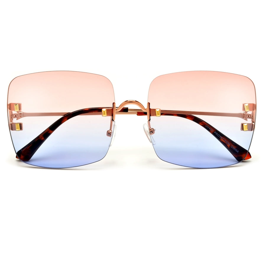 Designer Inspired Rimless Squared Horseshoe Temple Sunglasses
