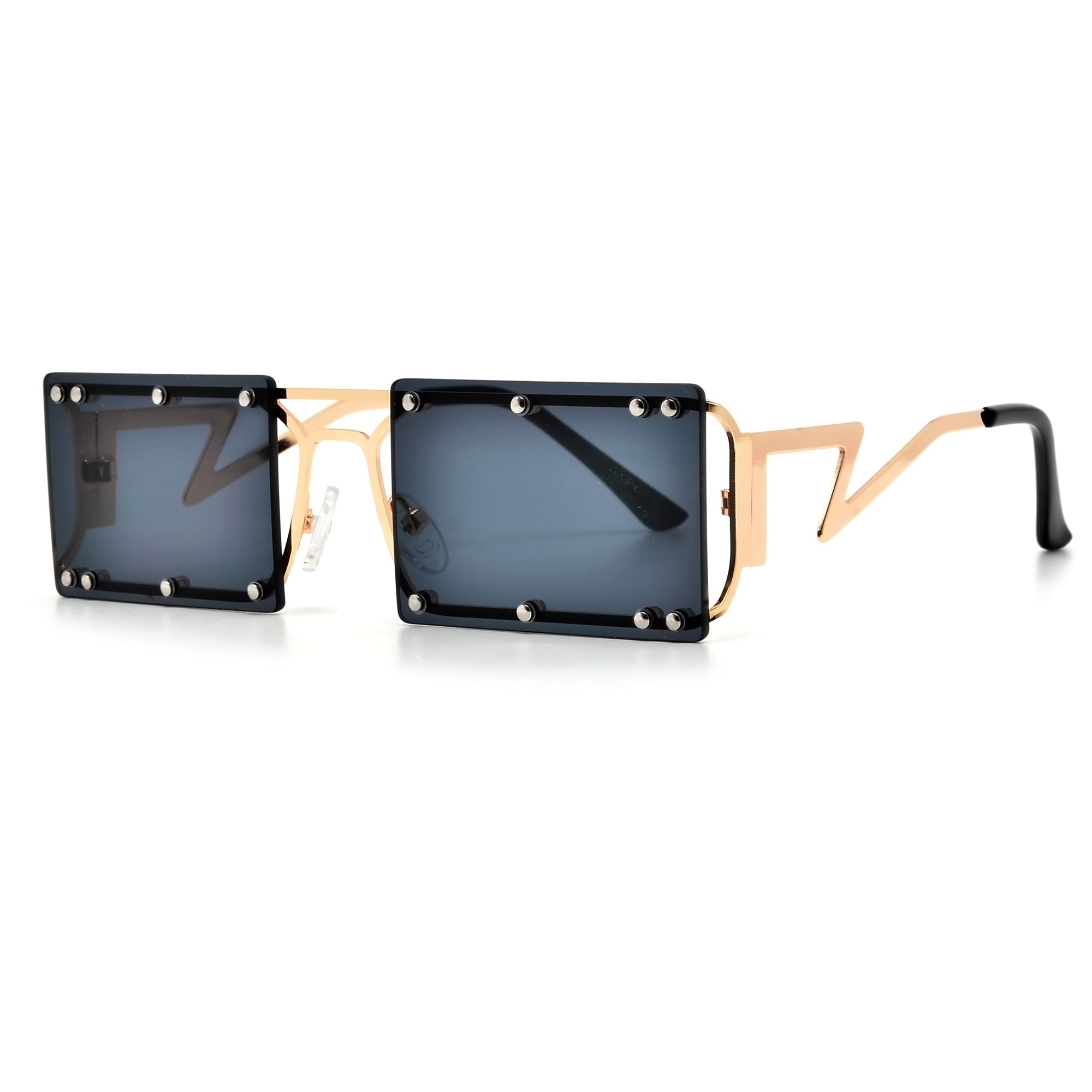 Sleek Studded Rimless Squared Out Ultra Lightweight Street Style Sunnies