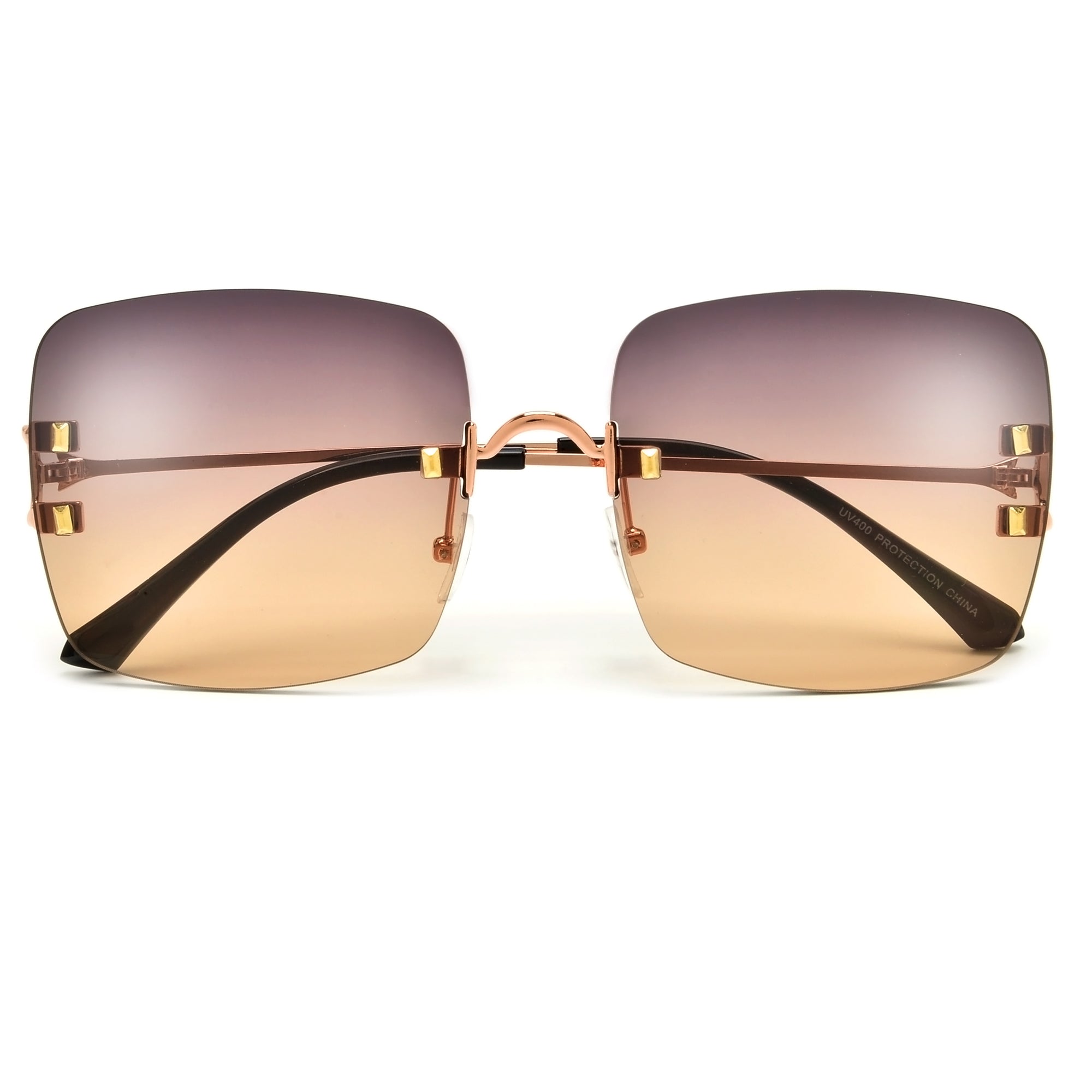 Designer Inspired Rimless Squared Horseshoe Temple Sunglasses