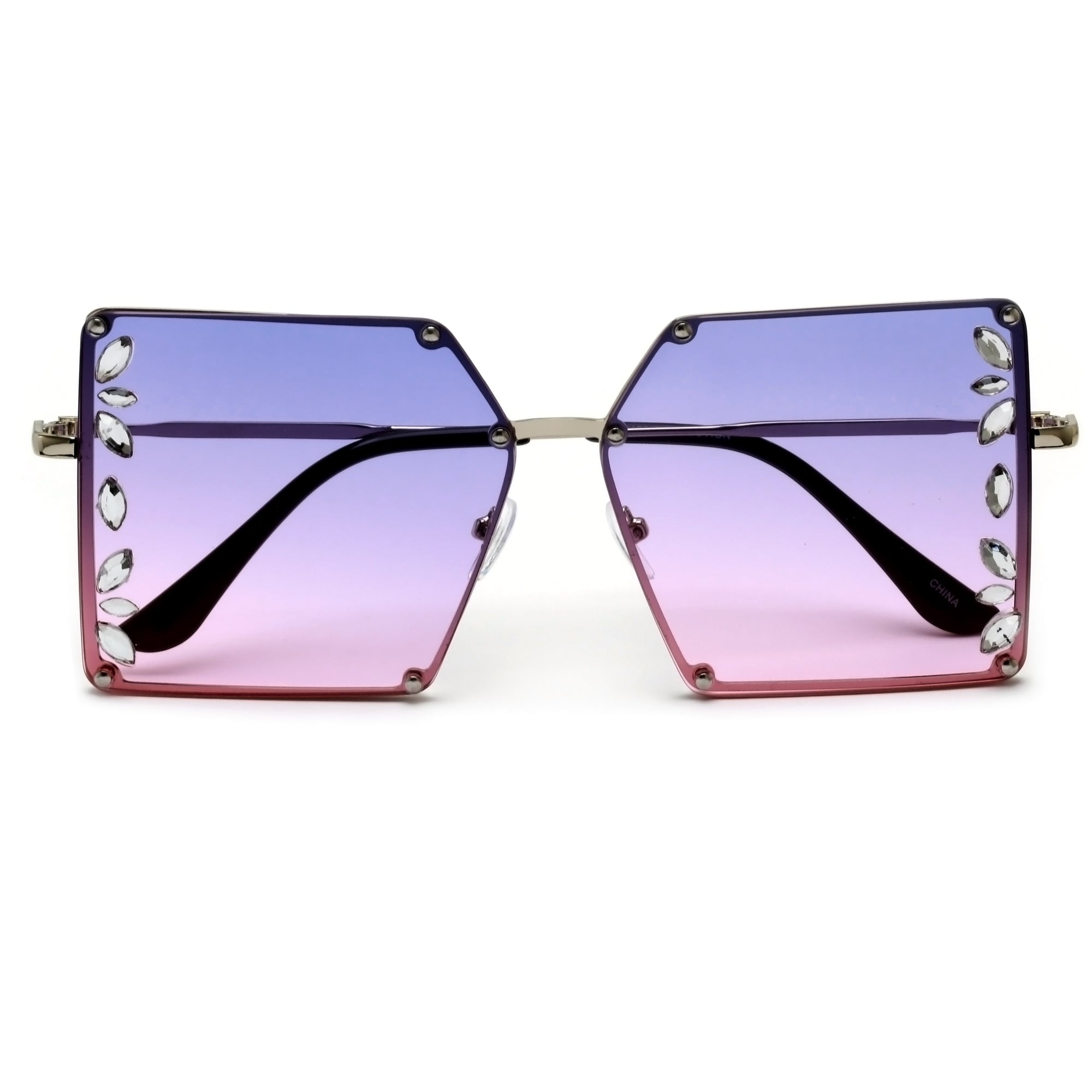Oversize Rimless Crystal Enhance Square Fashion Sunnies