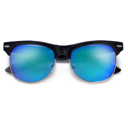 Retro Inspired Round Half Frame Colorful Reflective Lens Sunglasses - Sunglass Spot