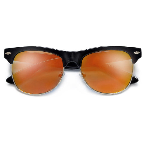 Retro Inspired Round Half Frame Colorful Reflective Lens Sunglasses - Sunglass Spot
