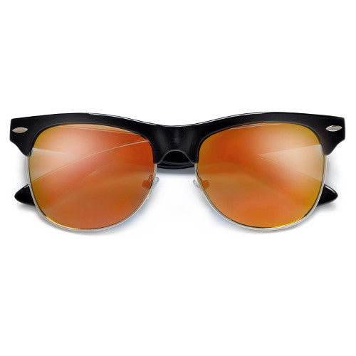 Retro Inspired Round Half Frame Colorful Reflective Lens Sunglasses
