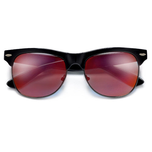 Retro Inspired Round Half Frame Colorful Reflective Lens Sunglasses - Sunglass Spot