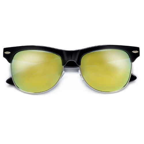 Retro Inspired Round Half Frame Colorful Reflective Lens Sunglasses - Sunglass Spot