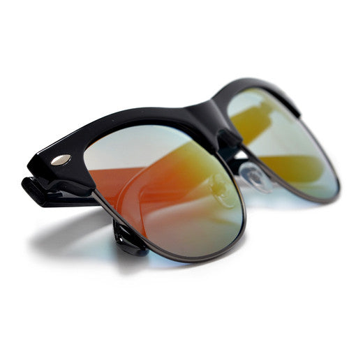 Retro Inspired Round Half Frame Colorful Reflective Lens Sunglasses - Sunglass Spot