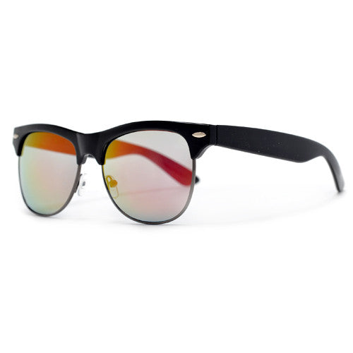 Retro Inspired Round Half Frame Colorful Reflective Lens Sunglasses - Sunglass Spot