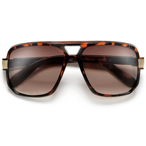 Large Square Frame Plastic Flat Top Aviator Sunglasses - Sunglass Spot