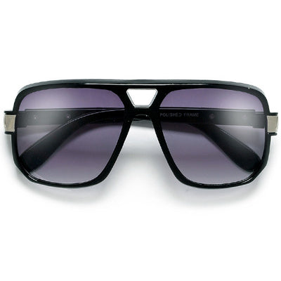 Large Square Frame Plastic Flat Top Aviator Sunglasses - Sunglass Spot