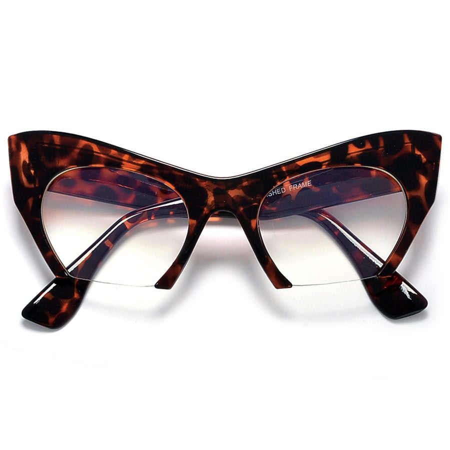 Sharp Rimless Bottom Modernized Cat-Eye Frame-High Fashion Designer Inspired Glasses