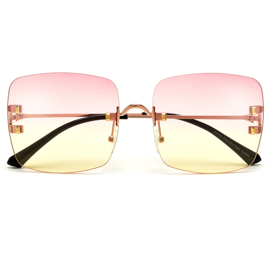 Designer Inspired Rimless Squared Horseshoe Temple Sunglasses