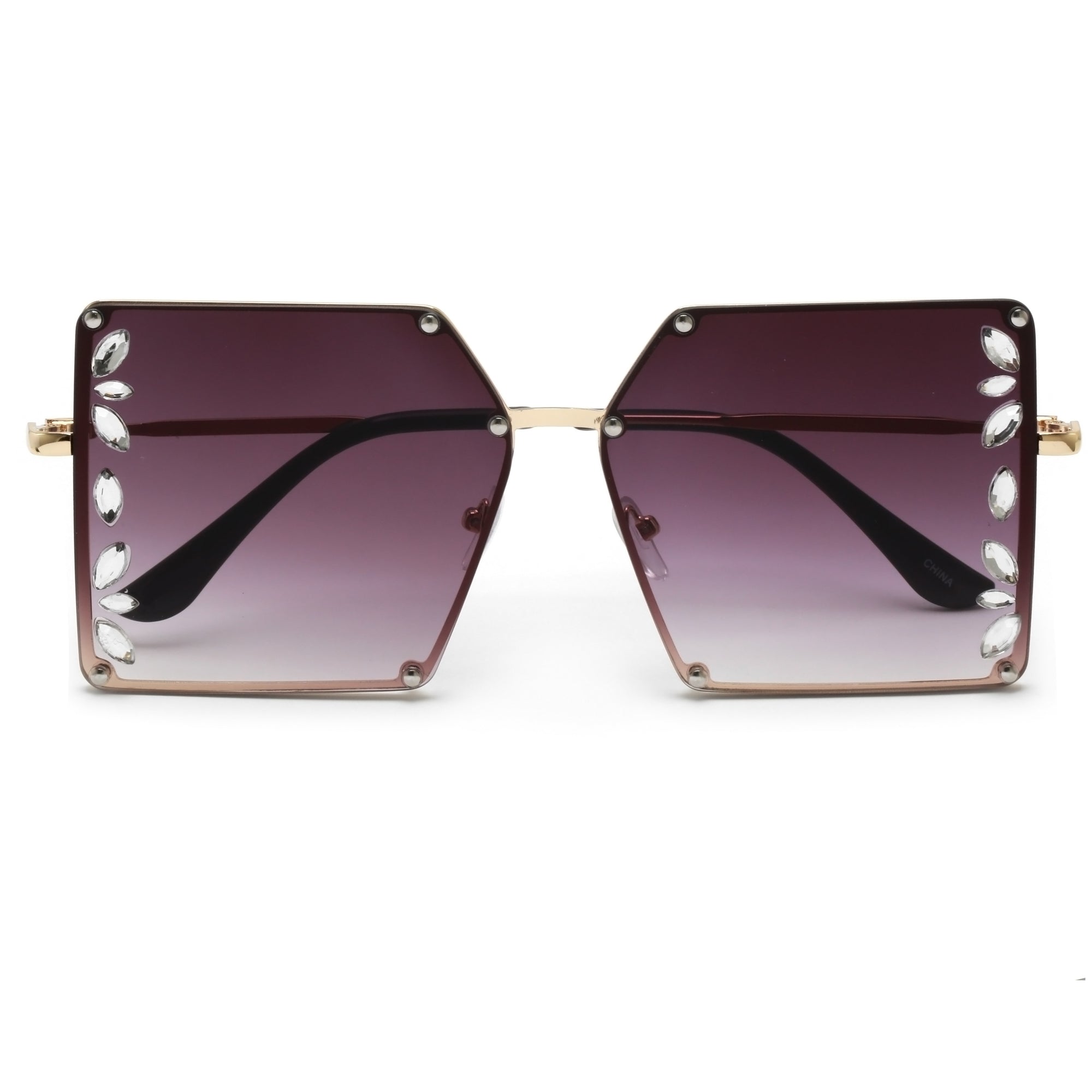 Oversize Rimless Crystal Enhance Square Fashion Sunnies