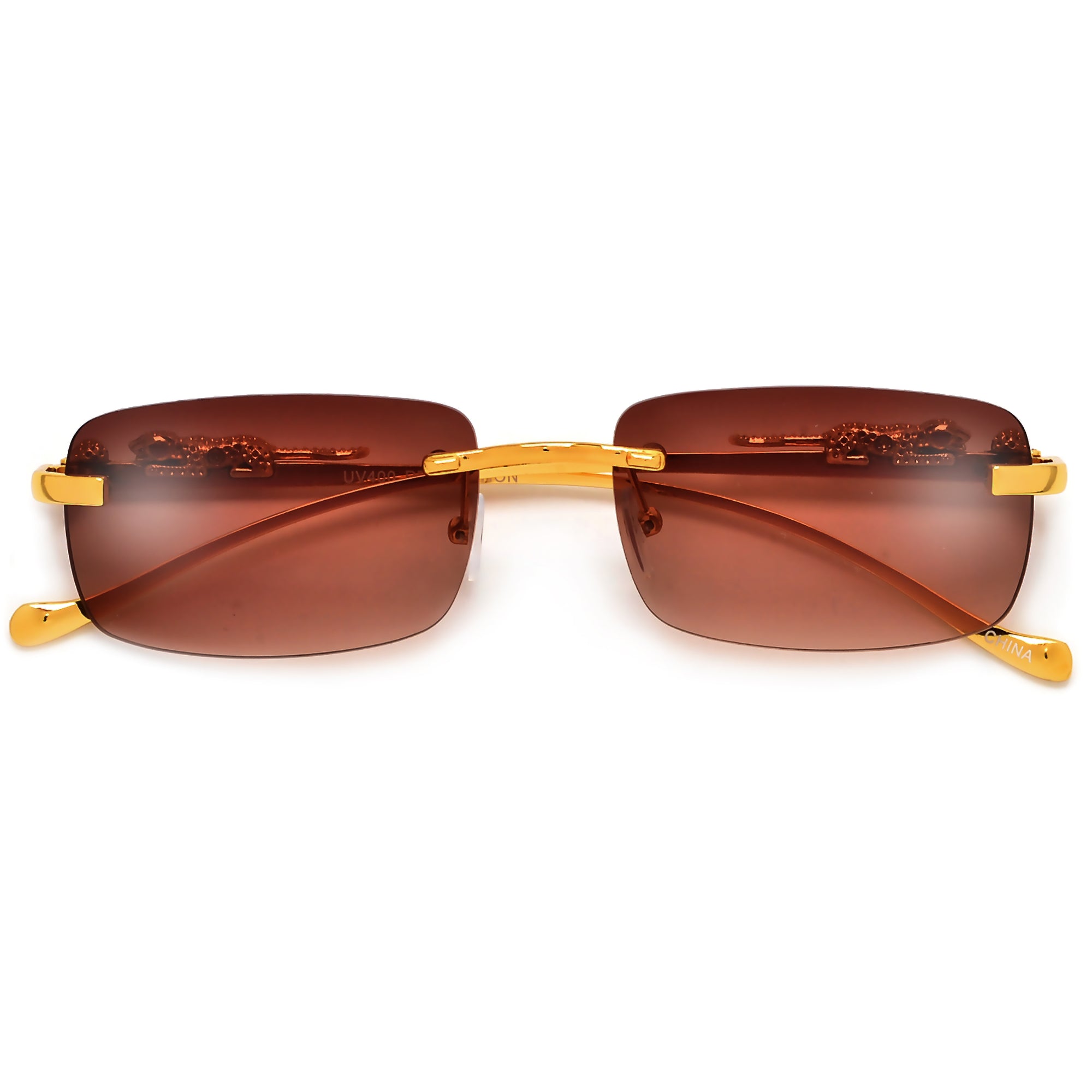 Slim Rimless Cheetah Temple Sunnies