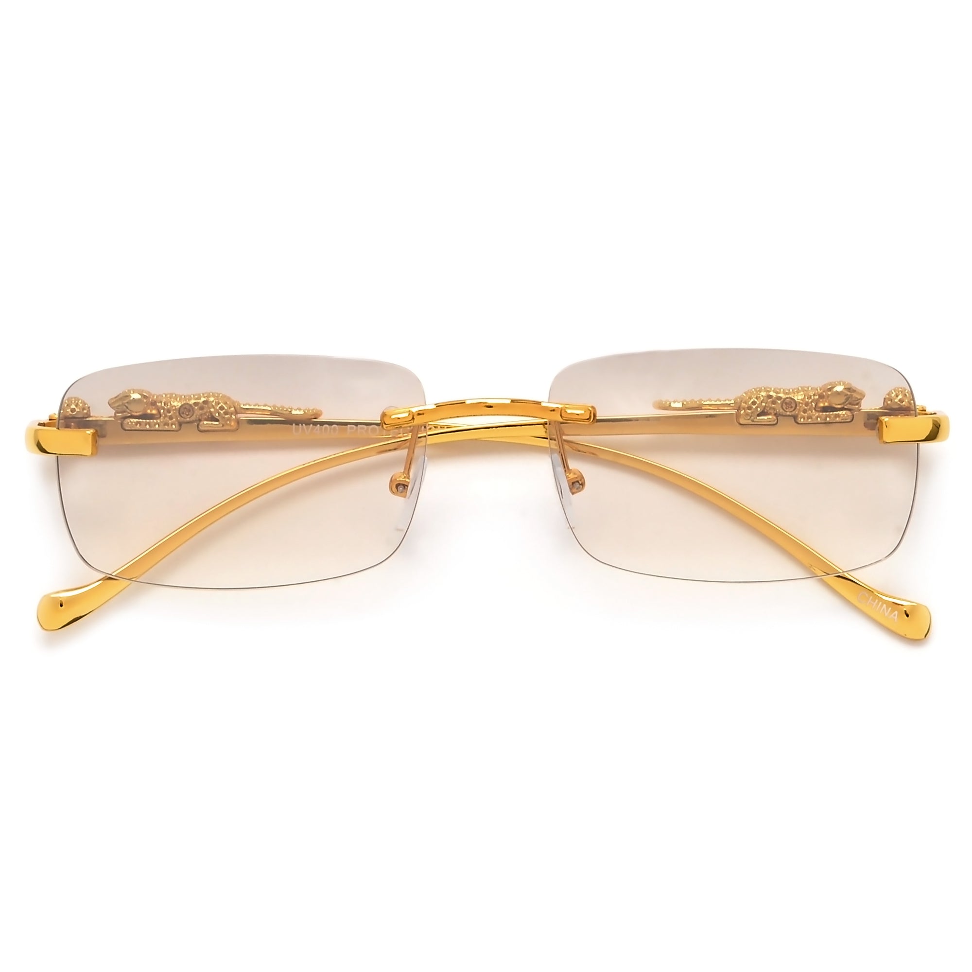 Men's Personalized Cheetah Metal Temple Design Rimless Sunglasses