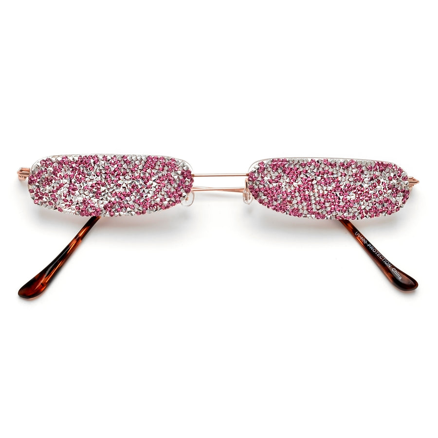 Slim Narrow Shimmering Crystals Fashion Accessory Eyewear